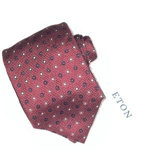Eton men’s Silk tie~red floral and dots design~NWT